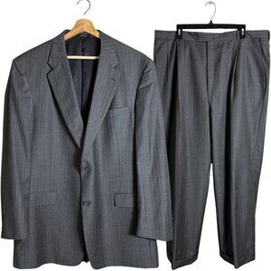 Hart Schaffner Marx Pinstripe Wool 2 Piece Suit Men's 46L Gray Gold Trumpeter